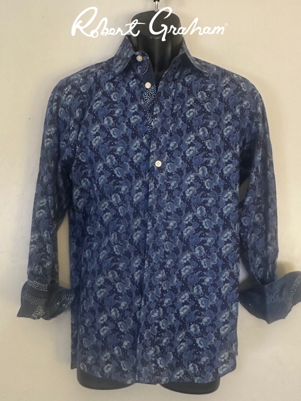 Robert Graham Contrast Long Sleeve Shirt Small Gently worn 100% cotton 21" arms